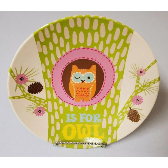 Pottery Barn Kids Alphabet Plate Melamine Owl - Picture 1 of 4